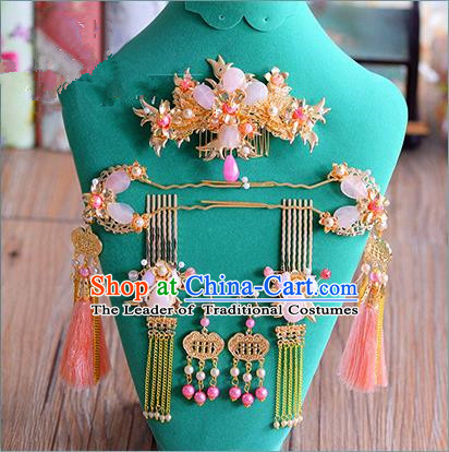 Chinese Ancient Style Hair Jewelry Accessories, Tang Dynasty Hairpins, Hanfu Xiuhe Suits Wedding Bride Headwear, Headdress, Imperial Empress Handmade Hair Fascinators Set for Women