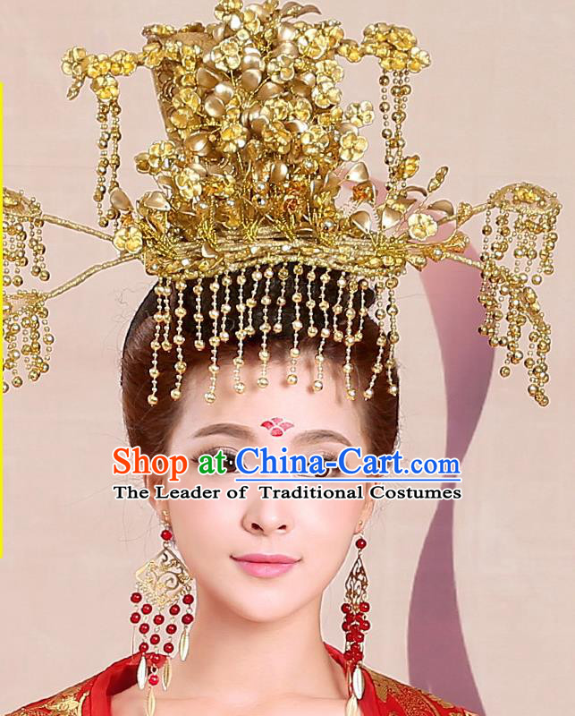 Chinese Ancient Style Hair Jewelry Accessories, Tang Dynasty Princess Hairpins, Hanfu Xiuhe Suits Wedding Bride Headwear, Headdress, Imperial Empress Handmade Hair Fascinators for Women