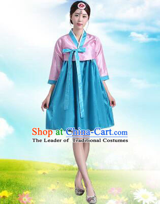 Korean Traditional Dress Women Costumes Bride Dress Clothes Korean Full Dress Formal Attire Ceremonial Dress Court Stage Dancing Pink Top Blue Skirt