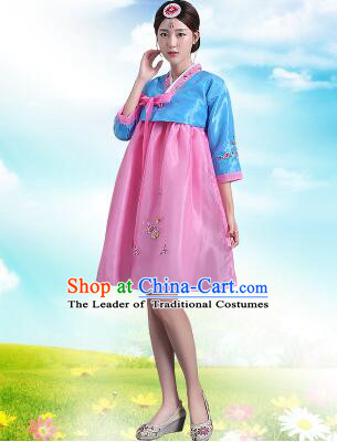 Korean Traditional Dress Women Costumes Bride Dress Clothes Korean Full Dress Formal Attire Ceremonial Dress Court Stage Dancing Blue Top Pink Skirt