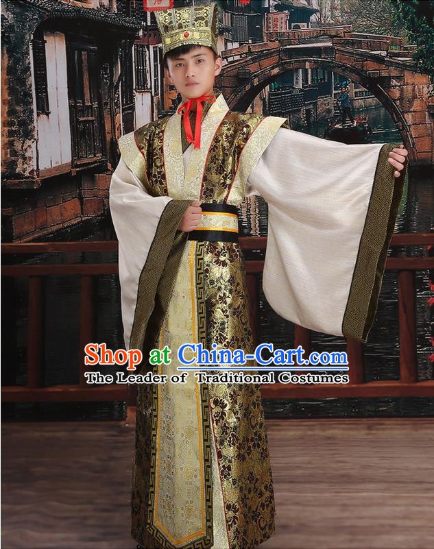 Ancient Chinese Palace Emperor Costumes Complete Set, Han Dynasty Ancient Palace Majesty Wedding Clothing, Imperial King Robe Suits for Men