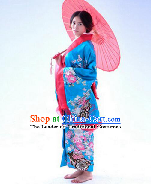 Japanese Traditional Kimono Costumes Women Dress COSPLAY Japanese Traditional Garment Wedding Dress Ceremonial Wafuku Stage Show Blue