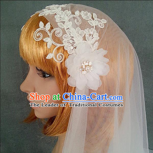 Chinese Wedding Jewelry Accessories, Traditional Bride Headwear, Wedding Tiaras, Imperial Bridal Wedding Lace Veil Hair Clasp