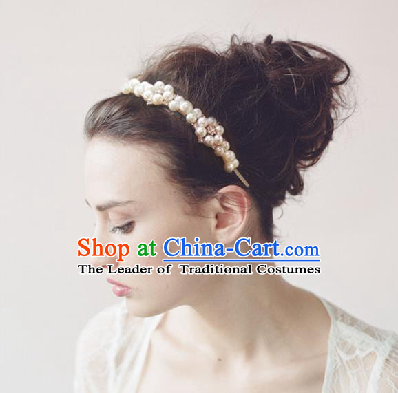 Chinese Wedding Jewelry Accessories, Traditional Bride Headwear, Wedding Tiaras, Imperial Bridal Wedding Pearl Crystal Hair Clasp