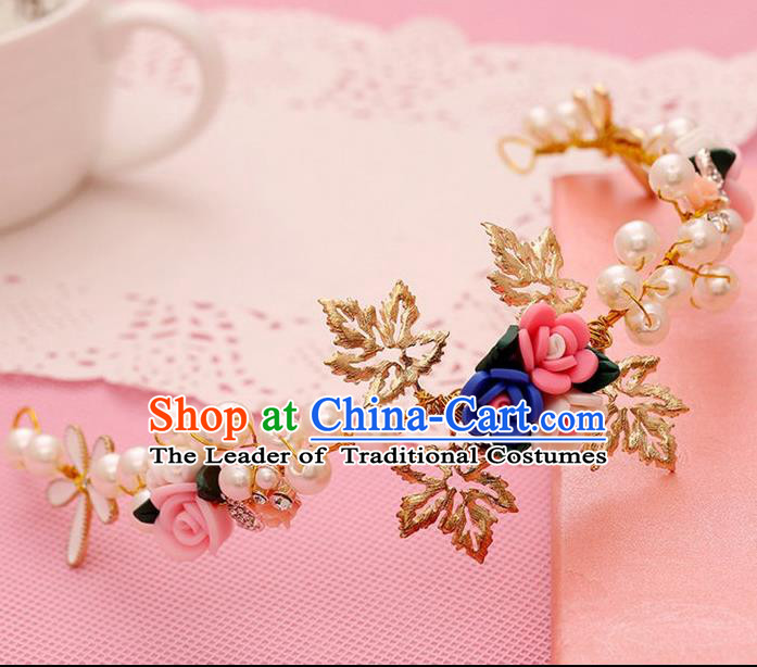 Chinese Wedding Jewelry Accessories, Traditional Bride Headwear, Wedding Tiaras, Imperial Bridal Baroco Style Wedding Pearl Royal Crown Hair Clasp