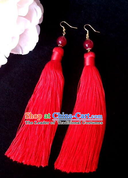 Chinese Wedding Jewelry Accessories, Traditional Xiuhe Suits Wedding Bride Earrings, Ancient Chinese Red Tassel Earrings