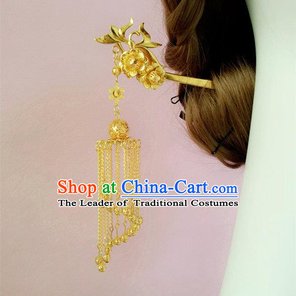 Chinese Wedding Jewelry Accessories, Traditional Xiuhe Suits Wedding Bride Headwear, Wedding Tiaras, Ancient Chinese Tassel Harpins, Bridal Hair Accessory
