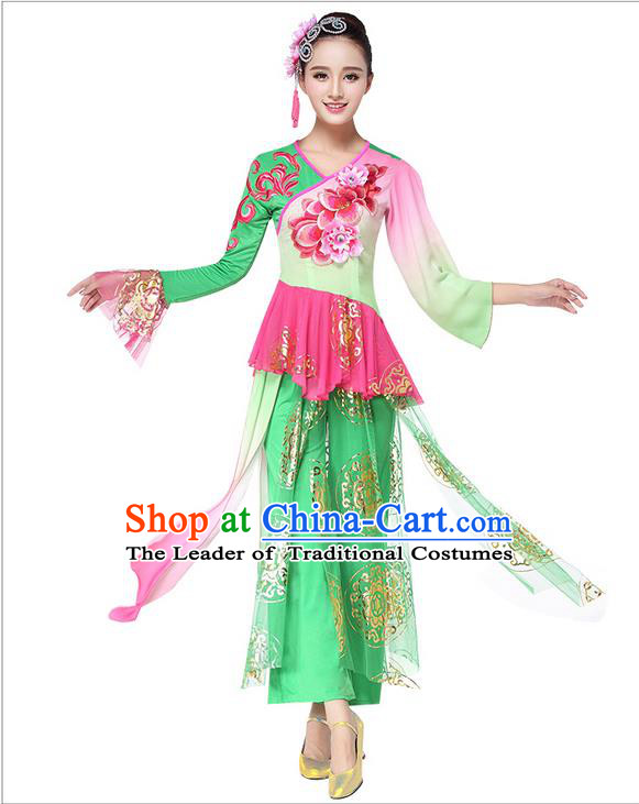 Traditional Chinese Yangge Fan Dancing Costume, Folk Dance Yangko Costume for Women