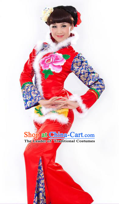 Traditional Chinese Yangge Fan Dancing Costume, Folk Dance Yangko Costume for Women