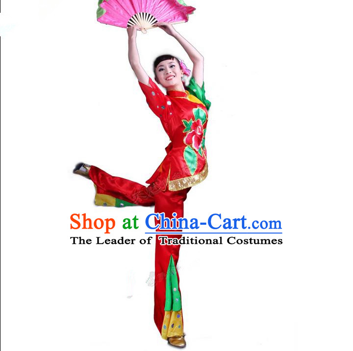 Traditional Chinese Yangge Fan Dancing Costume, Folk Dance Yangko Costume for Women