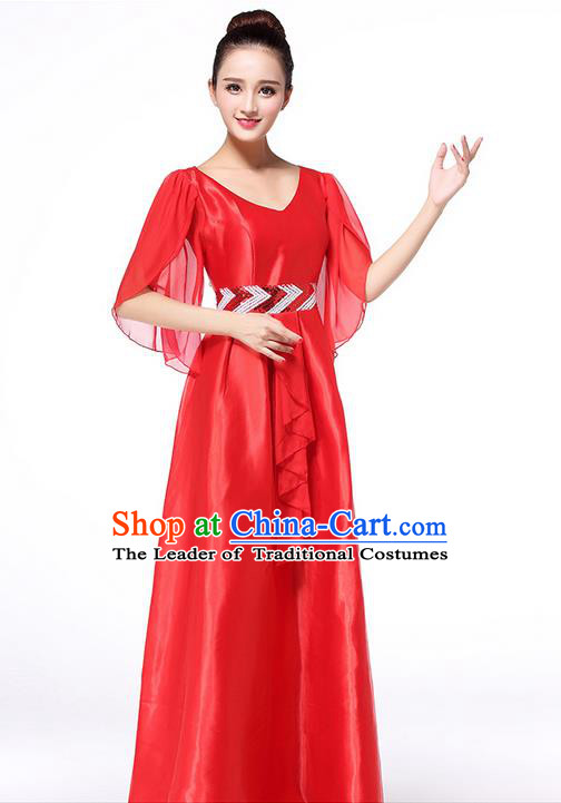 Chinese Classic Stage Performance Chorus Singing Group Dance Costumes, Chorus Competition Costume, Compere Costumes for Women