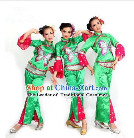 Traditional Chinese Yangge Fan Dancing Costume, Folk Dance Yangko Costume for Women