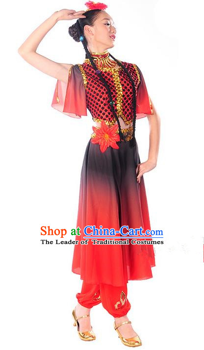 Traditional Chinese Uyghur nationality Dancing Costume, Folk Dance Ethnic Costume, Chinese Minority Nationality Uigurian Dance Costume for Women