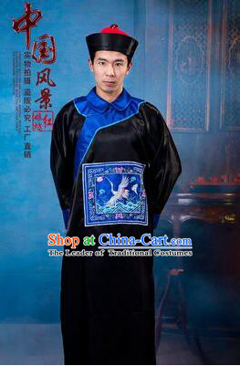 Qing Dynasty Men Costume Official Clothes Imperial Palace Royal Family Member Chieftain Clothing and Hat Black