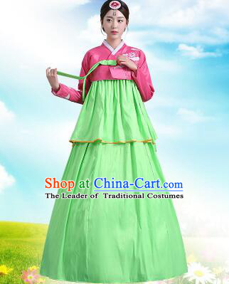 Korean Court Dress Girl Stage Costumes Show Traditional Clothes Dancing Children Ceremonial Dresses Full Dress Formal Attire Red Top Green Skirt