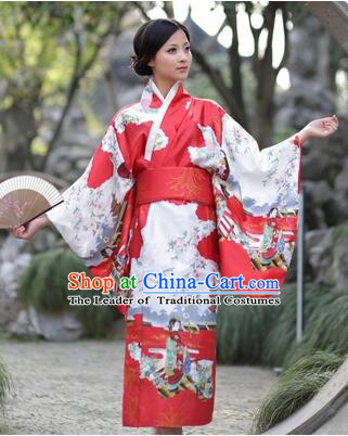 Japanese Traditional Costumes Kimono Tomesode Stage Show Wafuku Aristolochia ringens Tomesode Full Dress Red