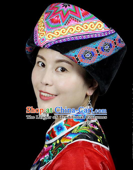 Traditional Chinese Miao Nationality Headwear, Hmong Female Folk Wedding Hat, Ethnic Accessories Crown, Chinese Minority Nationality Jewelry Accessories for Women