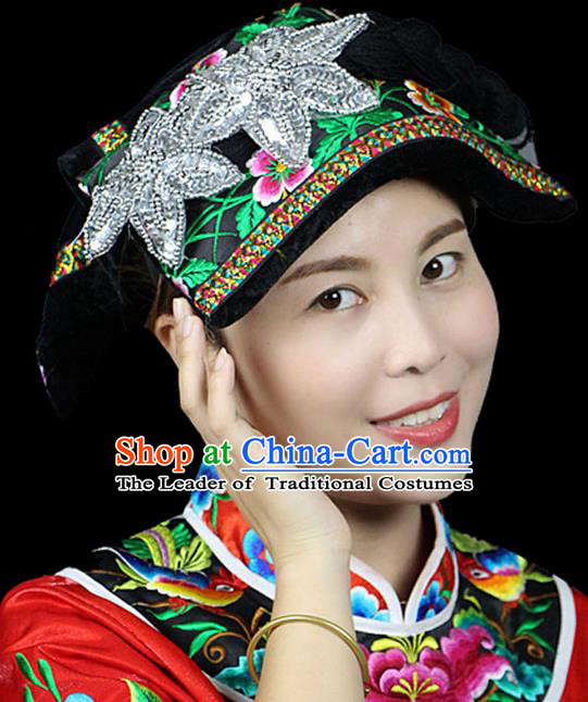 Traditional Chinese Miao Nationality Headwear, Hmong Female Folk Wedding Hat, Ethnic Accessories Crown, Chinese Minority Nationality Jewelry Accessories for Women