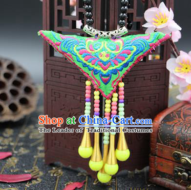 Traditional Chinese Miao Nationality Necklace, Hmong Folk Wedding Embroidery Sweater Chain, Chinese Minority Nationality Jewelry Accessories for Women