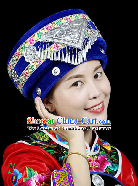 Traditional Chinese Miao Nationality Jewelry Accessories Hats, Hmong Ethnic Accessories, Chinese Minority Tujia Nationality Embroidery Headwear Hat for Women