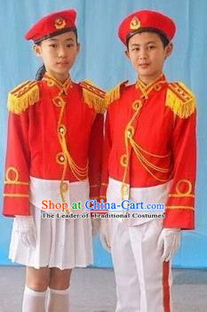 Traditional Modern Military Costume, Children Opening Flag Raiser Ceremony Costume, Modern Military Band Clothing for Students