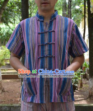 Traditional Asian Thai Male T-shirt, Thai Clothes Signature Cotton Shirt for Men