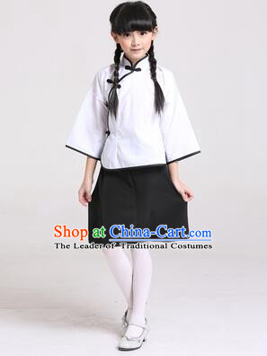 Chinese Traditional Clothes for Children Girl Wu Si Period Student Youth Day Stage Costume White