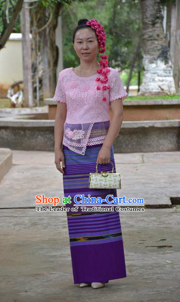 Traditional Asian Thai Costume Skirt, Thai Waitress High Grade Silk Skirt for Women