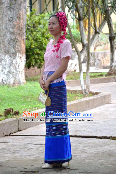 Traditional Asian Thai Costume Skirt, Thai Waitress High Grade Silk Skirt for Women