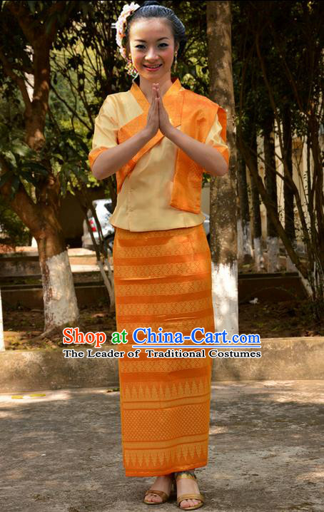 Traditional Asian Thai Wedding Costume Complete Set, Thai Shawl Clothing for Women