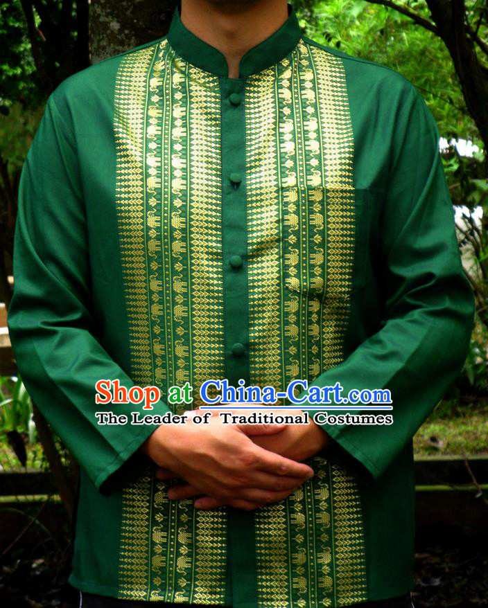 Traditional Asian Thai Palace Men Costume Skirt, Thai Royal Court Silk Dress Shirt for Men