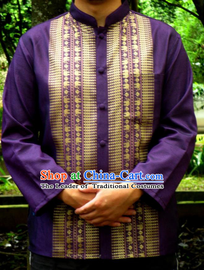 Traditional Asian Thai Palace Men Costume Skirt, Thai Royal Court Silk Dress Shirt for Men