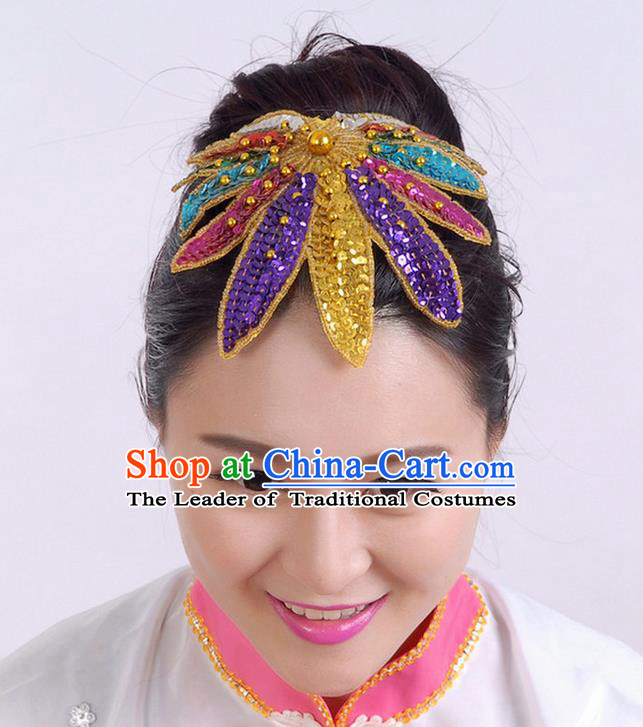 Traditional Chinese Yangge Hair Accessories, Fan Dancing Headwear, Folk Dance Yangko Peacock Dance Headdress, Stage Accessories Minimum Purchase 10