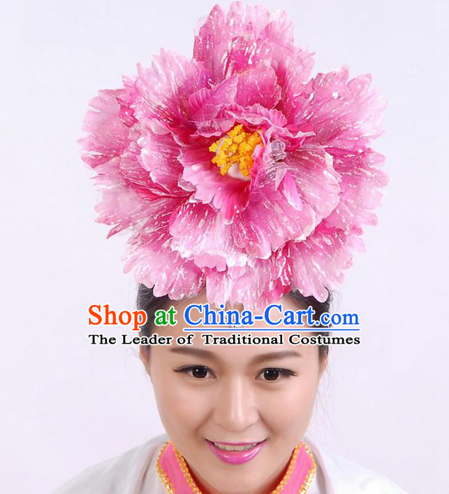 Traditional Chinese Yangge Hair Accessories, Fan Dancing Headwear, Folk Dance Yangko Headdress, China National Minority Peacock Dancing Stage Accessories