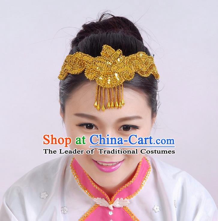 Traditional Chinese Yangge Hair Accessories, Fan Dancing Headwear, Folk Dance Yangko Peacock Dance Headdress, Stage Accessories Minimum Purchase 10