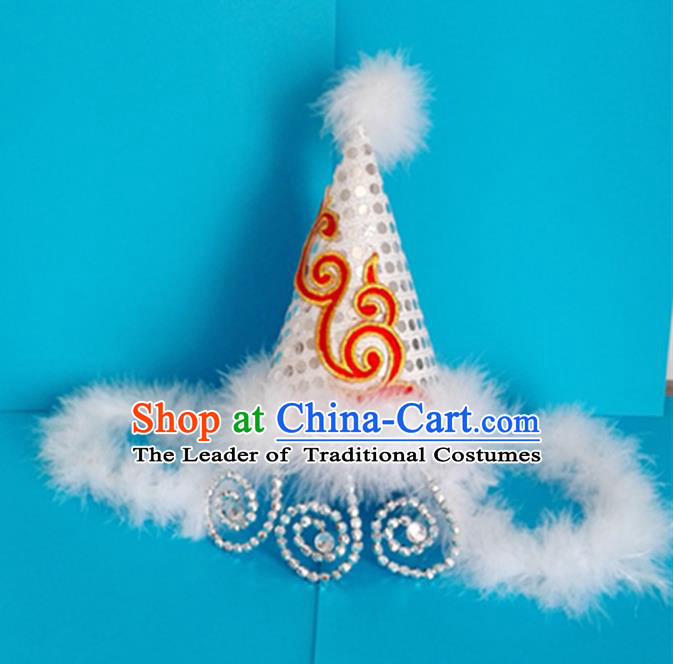 Traditional Chinese Yangge Hair Accessories, Fan Dancing Headwear, Folk Dance Yangko Headdress, China Mongol National Minority Dancing Stage Accessories