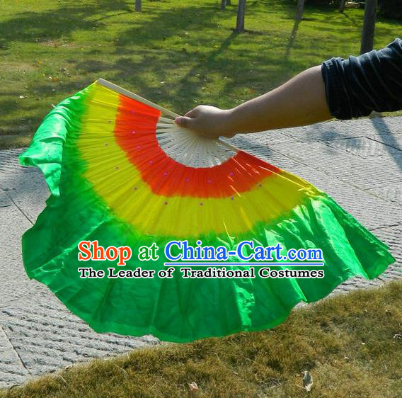 Traditional Chinese Yangge Fans, Silk Traditional Chinese Fans Oriental Fan Folk Dance Dance Ribbons Cultural Dances Hand Fan Minimum Purchase 10