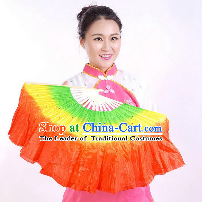 Traditional Chinese Yangge Fans, Silk Traditional Chinese Fans Oriental Fan Folk Dance Dance Ribbons Cultural Dances Hand Fan Minimum Purchase 10