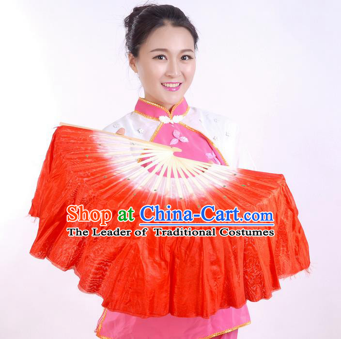 Traditional Chinese Yangge Fans, Silk Traditional Chinese Fans Oriental Fan Folk Dance Dance Ribbons Cultural Dances Hand Fan Minimum Purchase 10