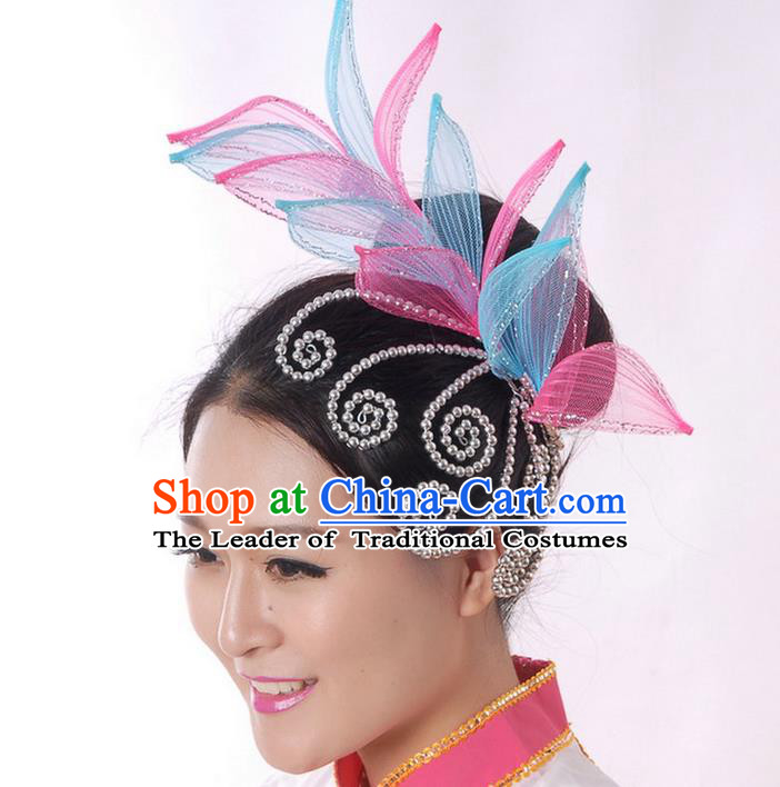 Traditional Chinese Yangge Hair Accessories, Fan Dancing Headwear, Folk Dance Yangko Peacock Dance Headdress, Stage Accessories