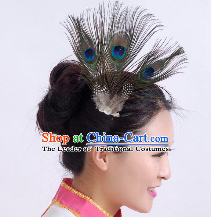 Traditional Chinese Yangge Hair Accessories, Fan Dancing Headwear, Folk Dance Yangko Peacock Dance Headdress, Stage Accessories