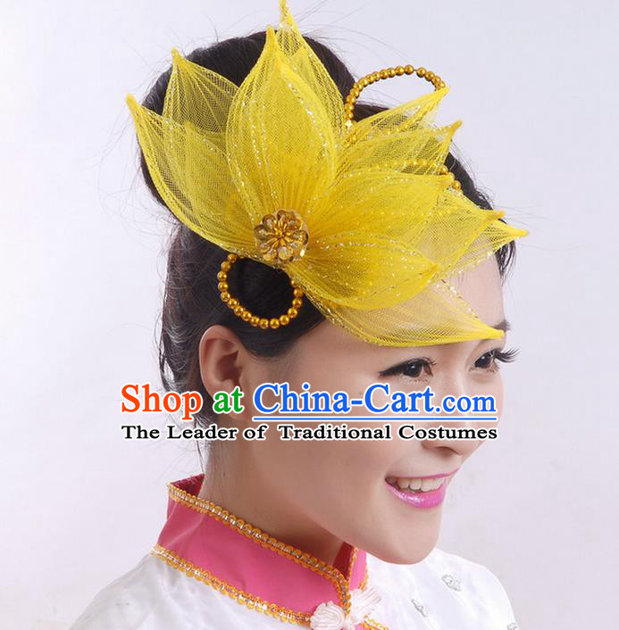 Traditional Chinese Yangge Hair Accessories, Fan Dancing Headwear, Folk Dance Yangko Peacock Dance Headdress, Stage Accessories