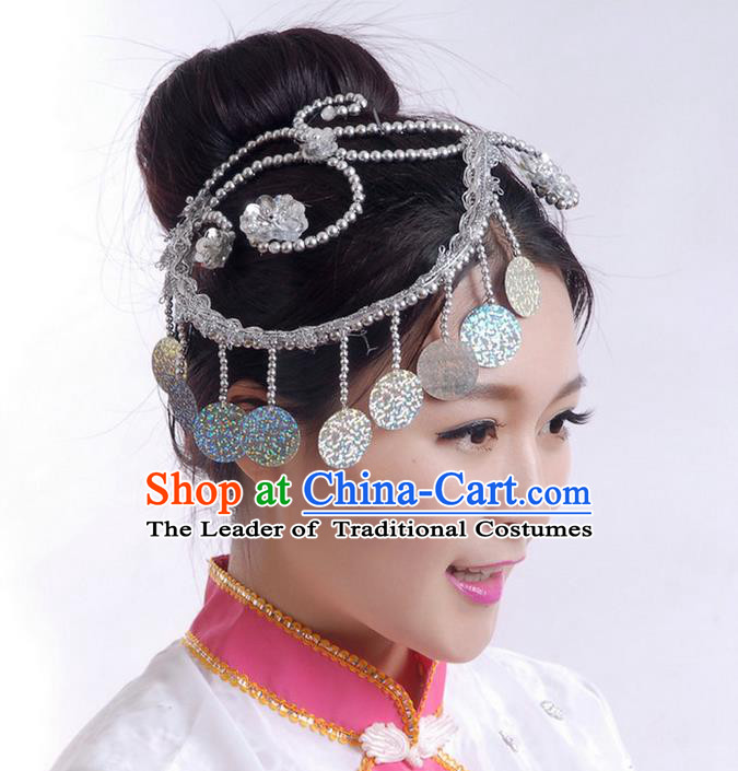 Traditional Chinese Yangge Hair Accessories, Fan Dancing Headwear, Folk Dance Yangko Peacock Dance Headdress, Stage Accessories