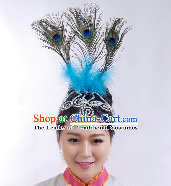 Traditional Chinese Yangge Hair Accessories, Fan Dancing Headwear, Folk Dance Yangko Peacock Dance Headdress, Stage Accessories