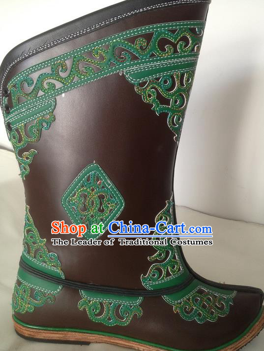 Traditional Chinese Minority Mongol Nationality Ethnic Minorities Mongolian Dance Cowhide Boots Mongolian Knee Boots Jockey Boots Tanks Boots for Men