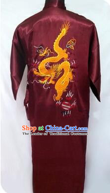 New Style Kimono Dragon Embroidered Chinese Loong Dragon Men Night Gown Leisure Clothes for Emperors Red