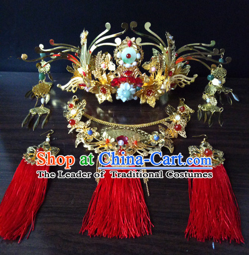 Chinese Ancient Style Hair Jewelry Accessories, Hairpins, Hanfu Xiuhe Suits Wedding Bride Headwear, Headdress, Imperial Empress Handmade Phoenix Hair Fascinators for Women