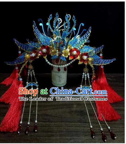 Chinese Ancient Style Hair Jewelry Accessories, Hairpins, Hanfu Xiuhe Suits Wedding Bride Headwear, Headdress, Imperial Empress Handmade Phoenix Hair Fascinators for Women