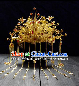 Chinese Ancient Style Hair Jewelry Accessories, Hairpins, Hanfu Xiuhe Suits Wedding Bride Headwear, Headdress, Imperial Empress Handmade Phoenix Hair Fascinators for Women