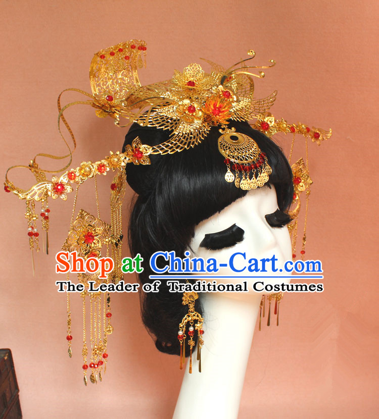 Chinese Ancient Style Hair Jewelry Accessories, Hairpins, Xiuhe Suits Wedding Bride Headwear, Headdress Set, Imperial Empress Handmade Phoenix Hair Fascinators for Women